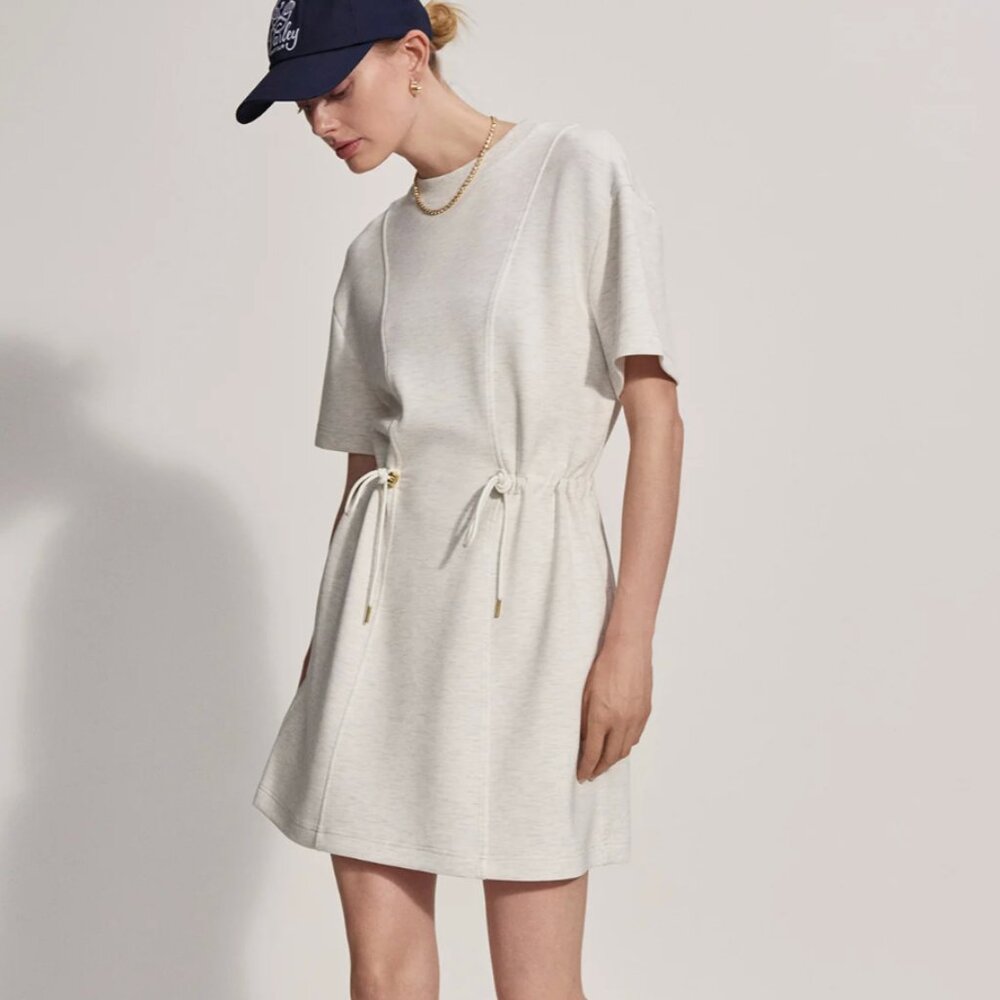 Varley Ivory Drawstring Waist Tee Dress